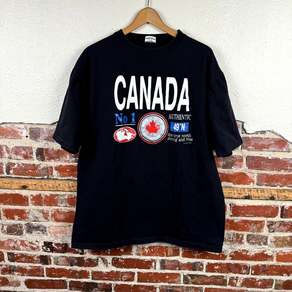 Vintage Canada Shirt Size XL Black Single Stitch The True North Maple Leaf No 1